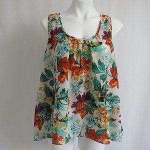 Anthropologie Floral Tank Top in White, Green, Red, Orange